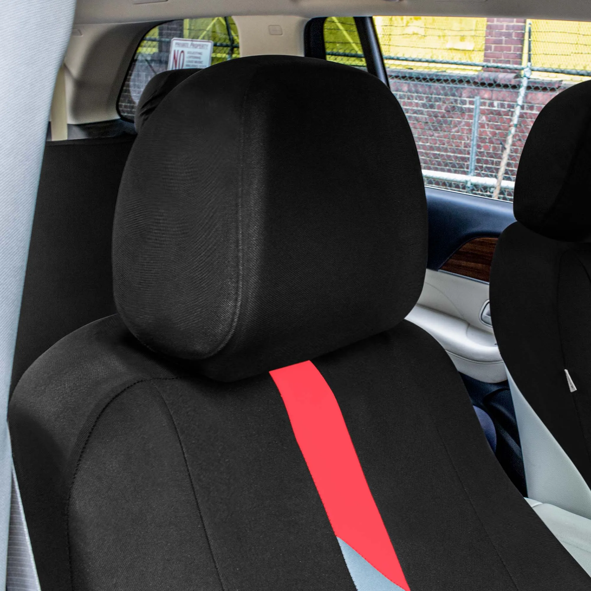 Minimalist Flat Cloth Car Seat Covers Full Set - Red