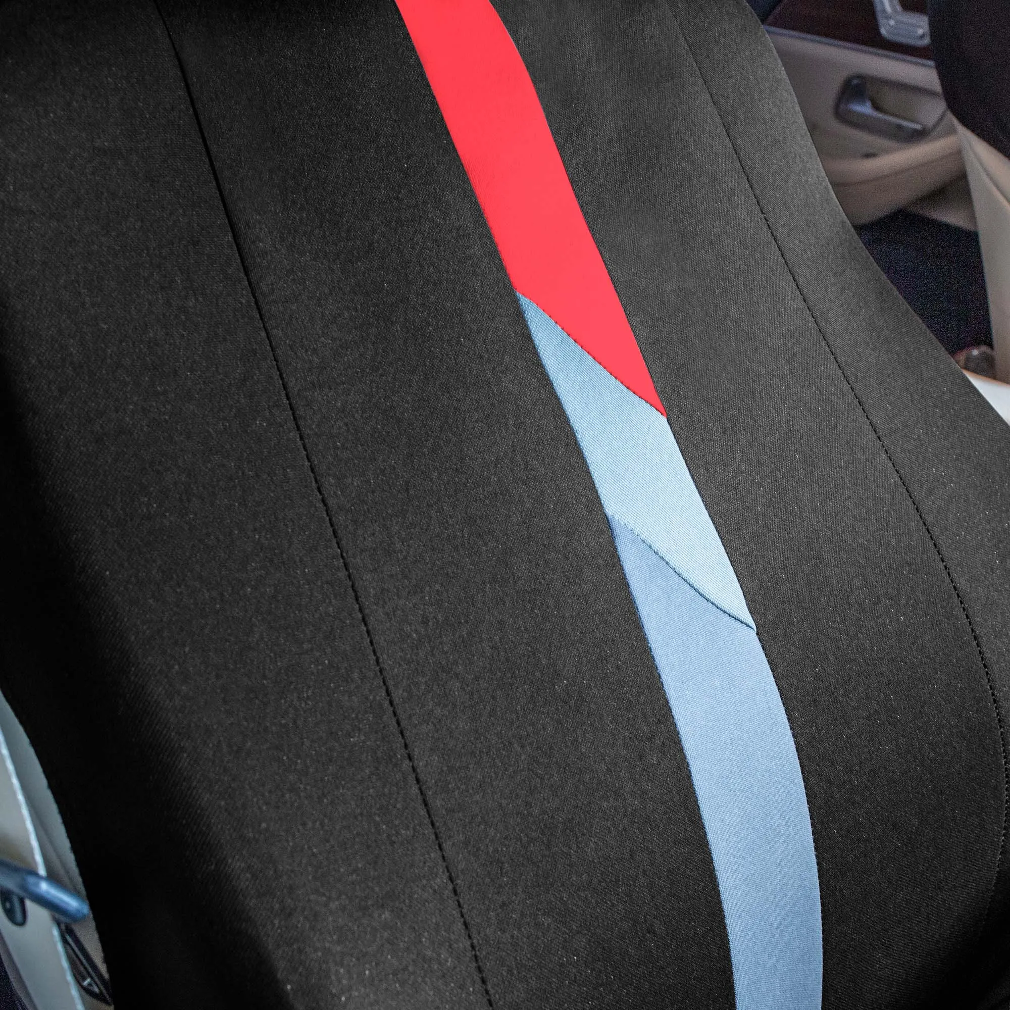 Minimalist Flat Cloth Car Seat Covers Full Set - Red