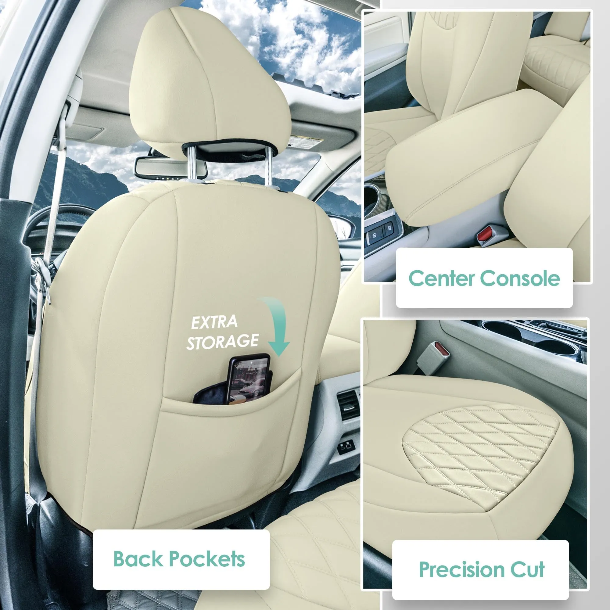 Nissan Altima - 2019 - 2025 - Front Set Seat Covers - Solid Beige Ultraflex Neoprene