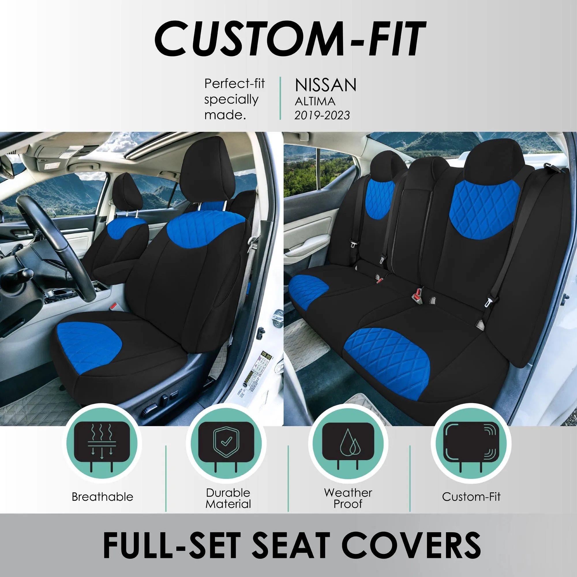 Nissan Altima - 2019 - 2025 - Full Set Seat Covers - Blue Ultraflex Neoprene