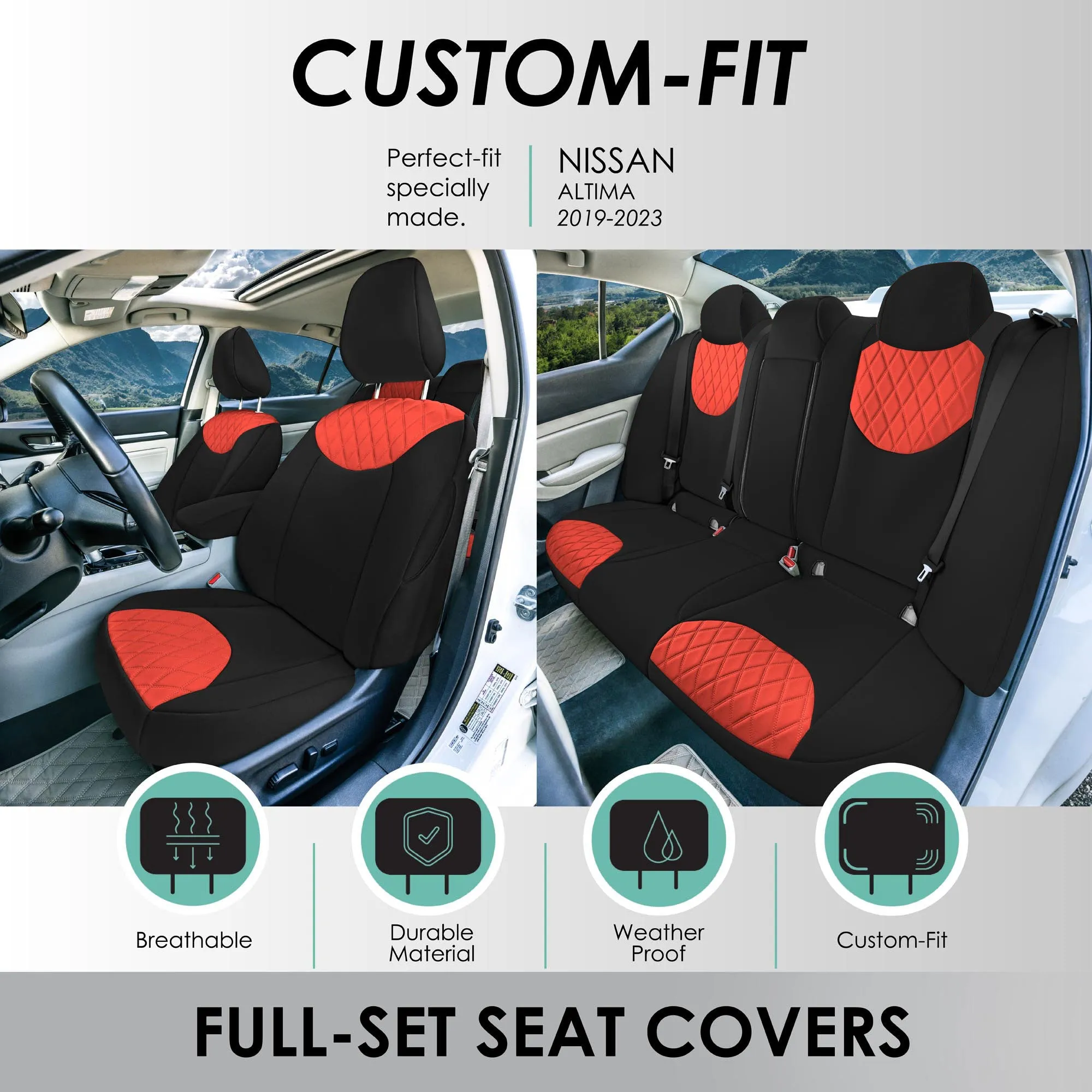 Nissan Altima - 2019 - 2025 - Full Set Seat Covers - Red Ultraflex Neoprene