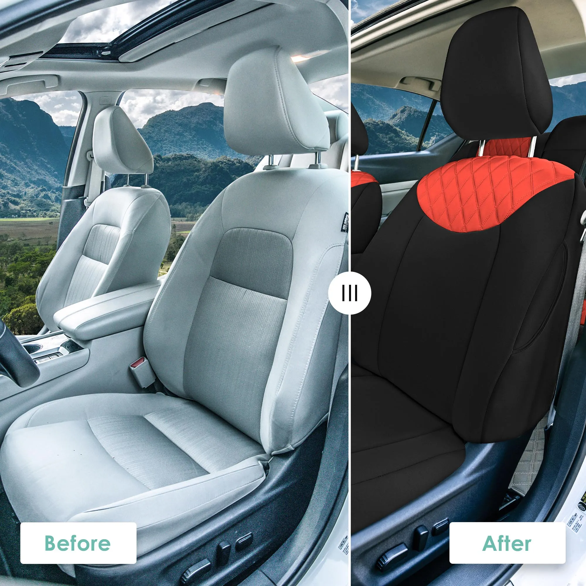 Nissan Altima - 2019 - 2025 - Full Set Seat Covers - Red Ultraflex Neoprene