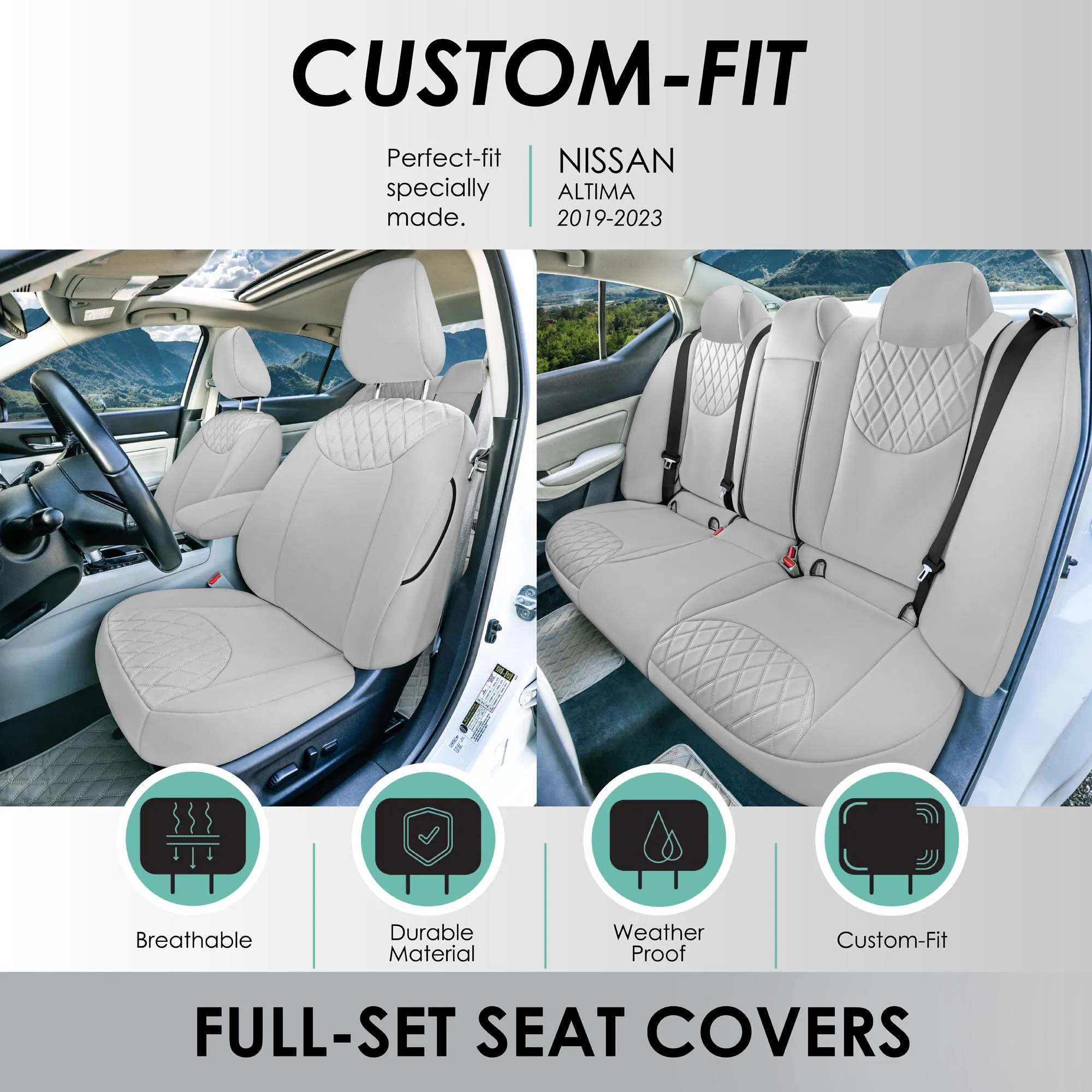 Nissan Altima - 2019 - 2025 - Full Set Seat Covers - Solid Gray Ultraflex Neoprene