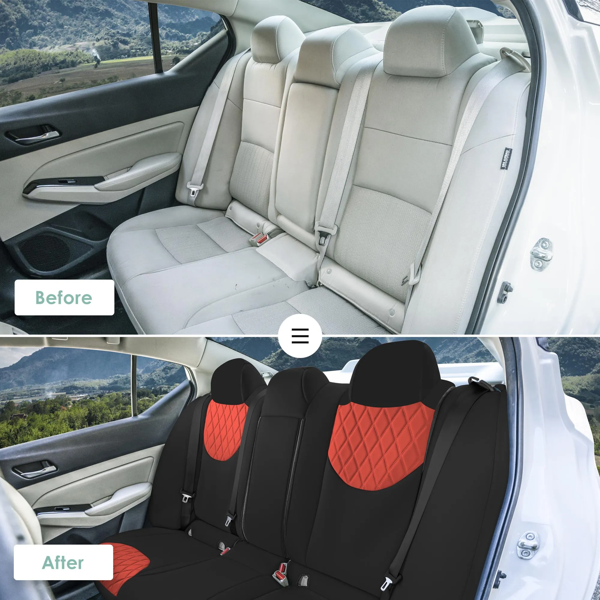 Nissan Altima - 2019 - 2025 - Rear Set Seat Covers - Red Ultraflex Neoprene