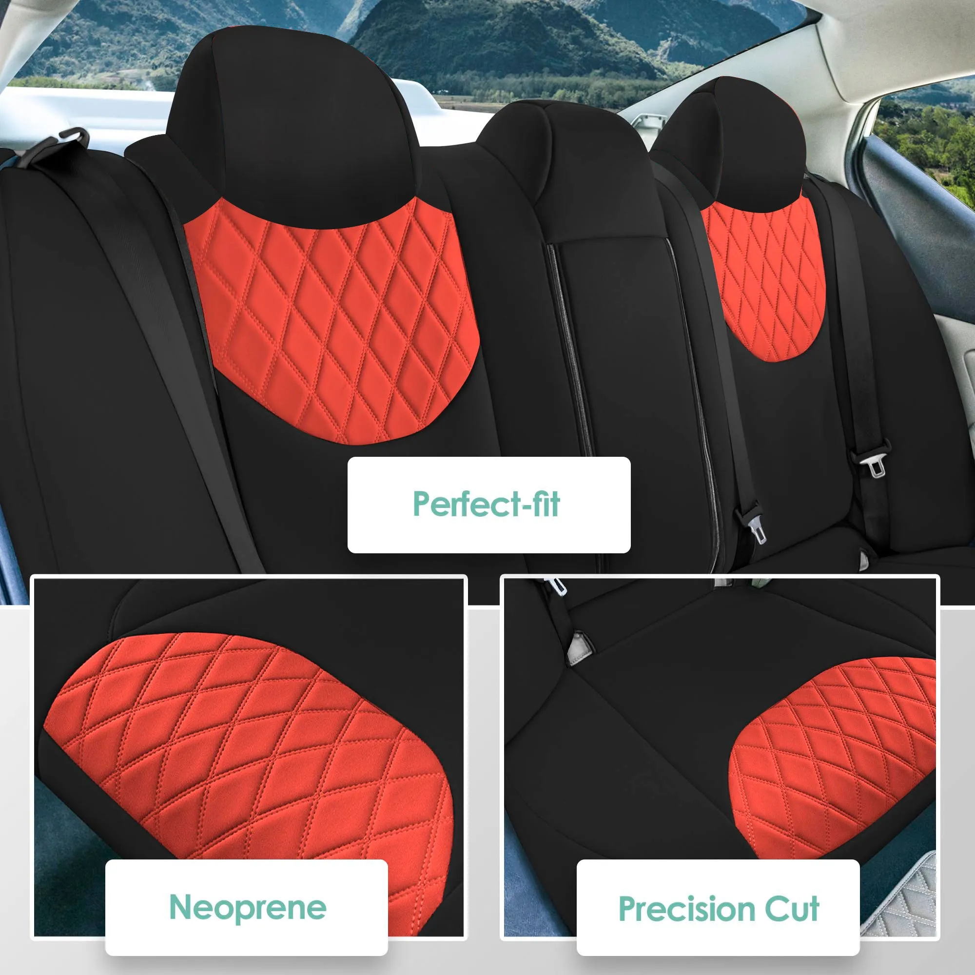 Nissan Altima - 2019 - 2025 - Rear Set Seat Covers - Red Ultraflex Neoprene