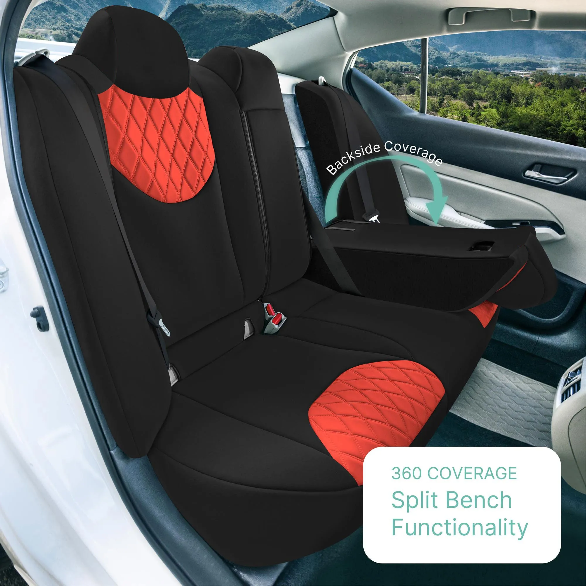 Nissan Altima - 2019 - 2025 - Rear Set Seat Covers - Red Ultraflex Neoprene
