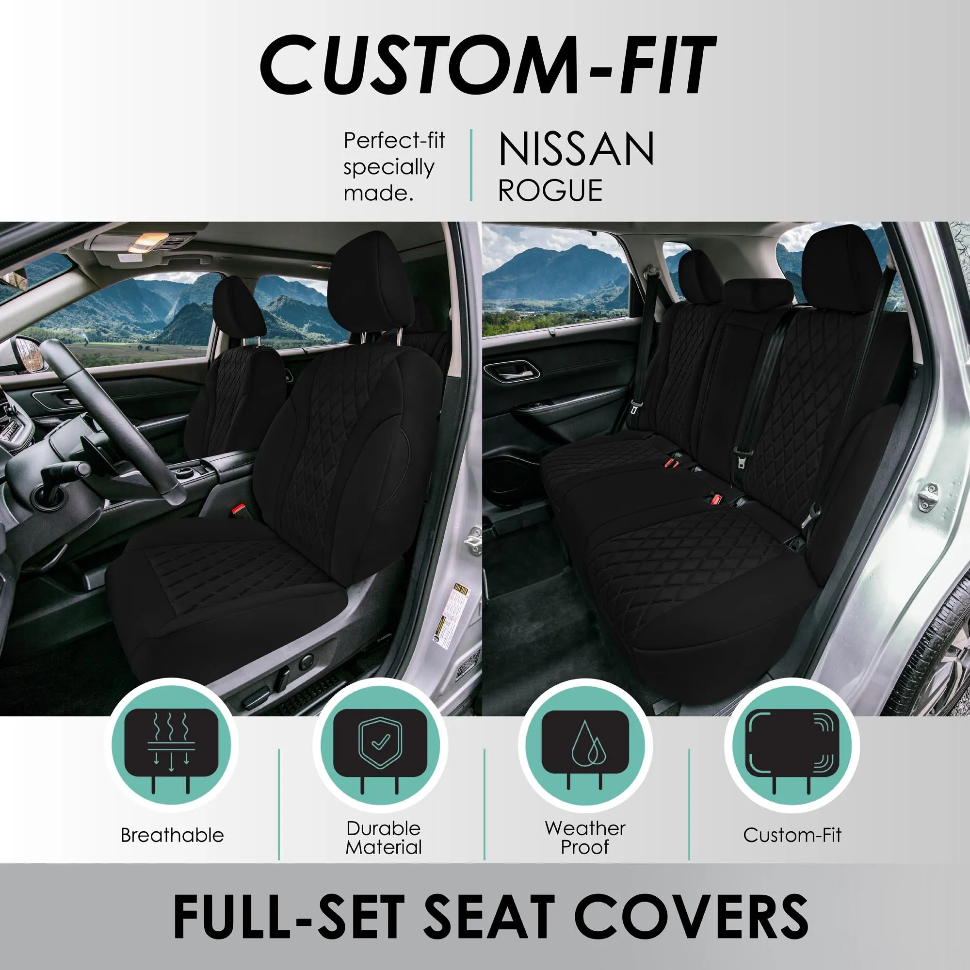 Nissan Rogue - 2021-2024 - Full Set Seat Covers - Black Ultraflex Neoprene