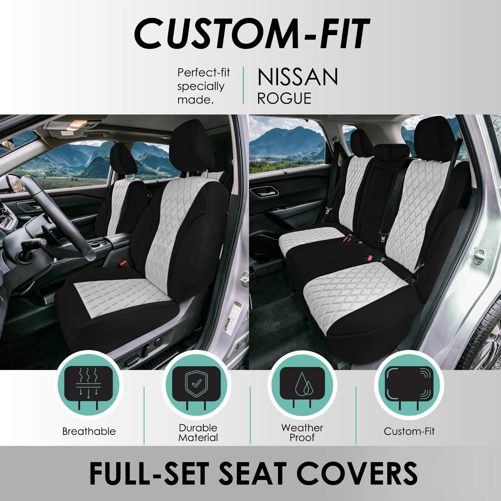 Nissan Rogue - 2021-2024 - Full Set Seat Covers - Gray Ultraflex Neoprene