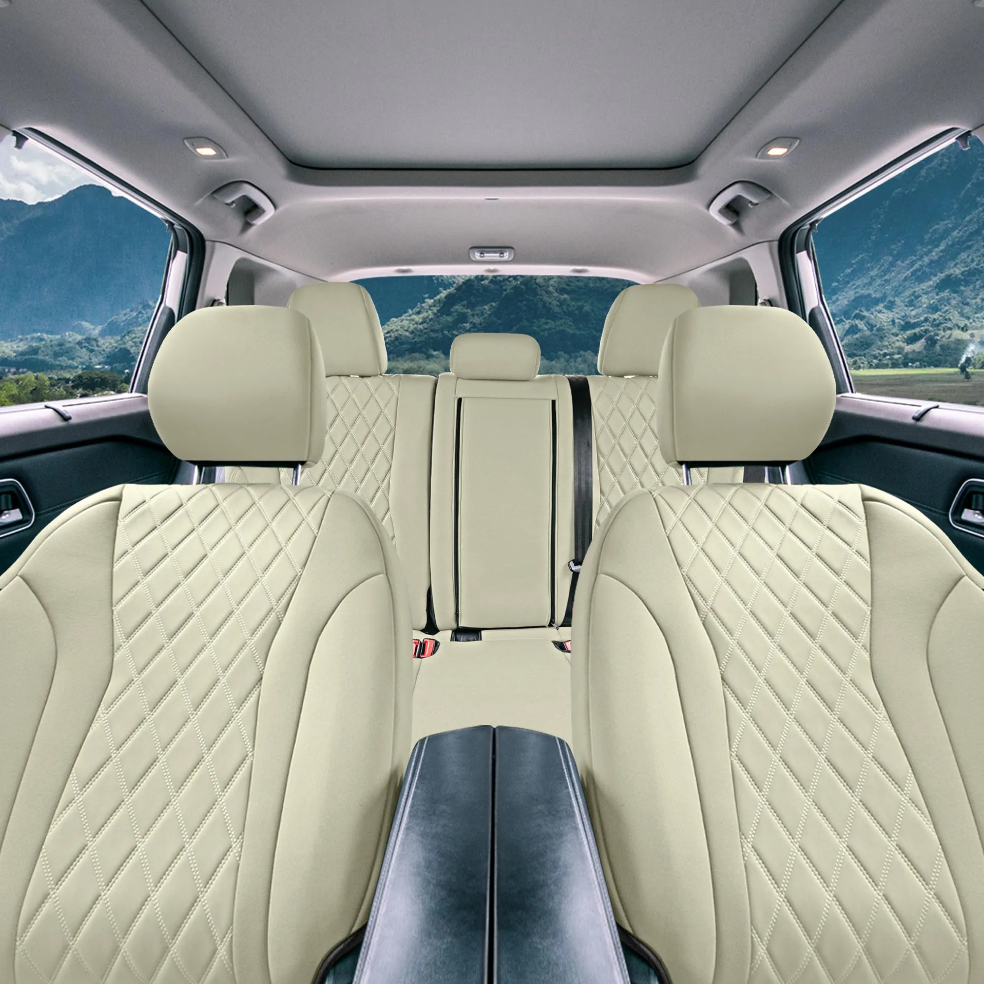 Nissan Rogue - 2021-2024 - Full Set Seat Covers - Solid Beige Ultraflex Neoprene