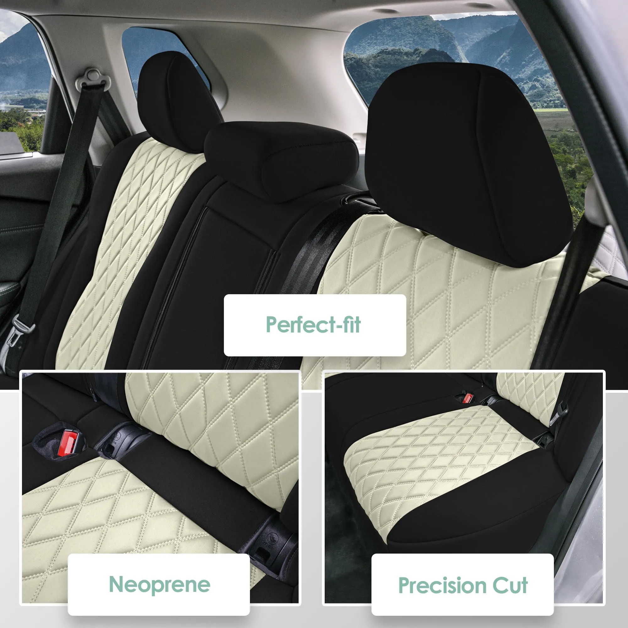 Nissan Rogue - 2021-2024 - Rear Set Seat Covers - Beige Ultraflex Neoprene