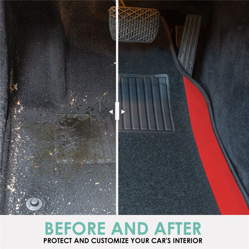 Non-Slip Carpet Floor Mats With Colored Trim - Full Set Red
