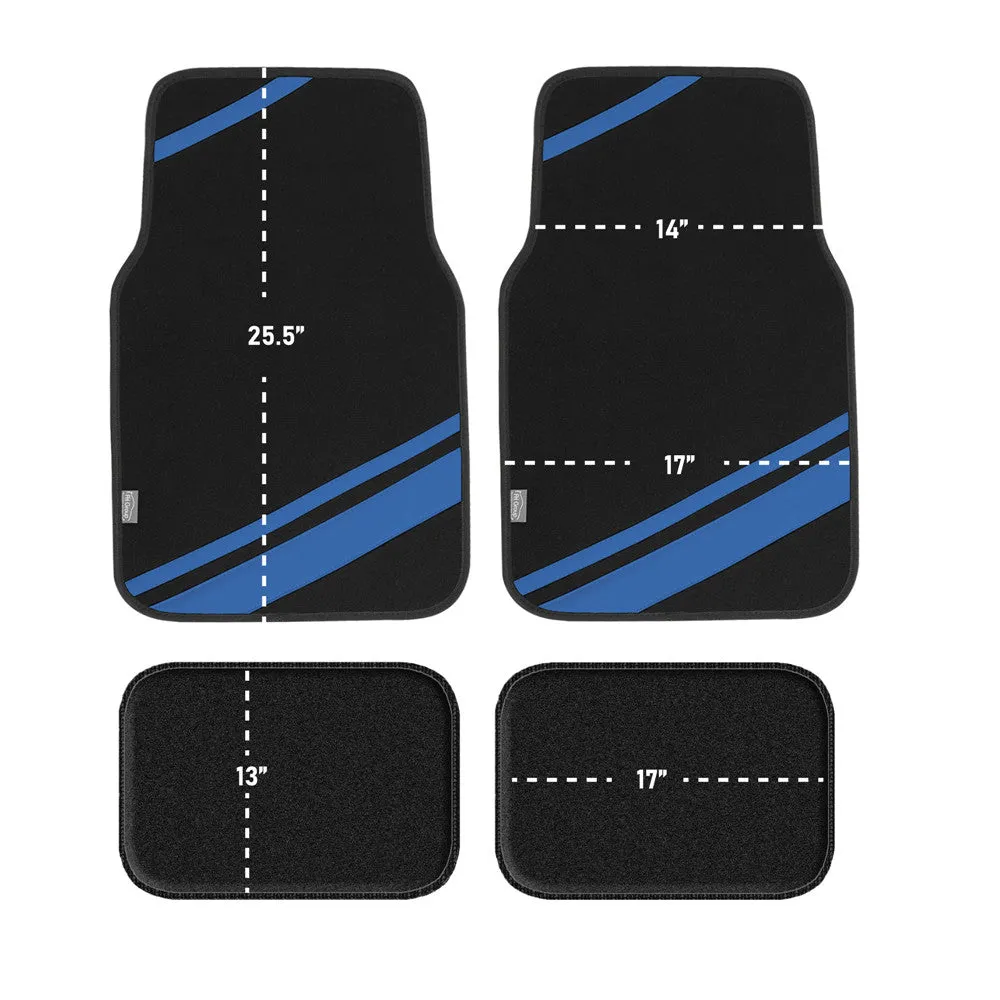 Non-Slip Carpet Floor Mats with Faux Leather Stripes - Full Set Blue