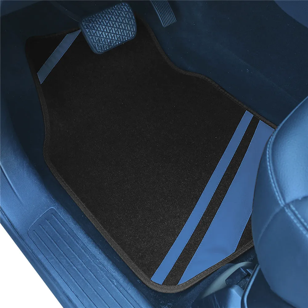 Non-Slip Carpet Floor Mats with Faux Leather Stripes - Full Set Blue