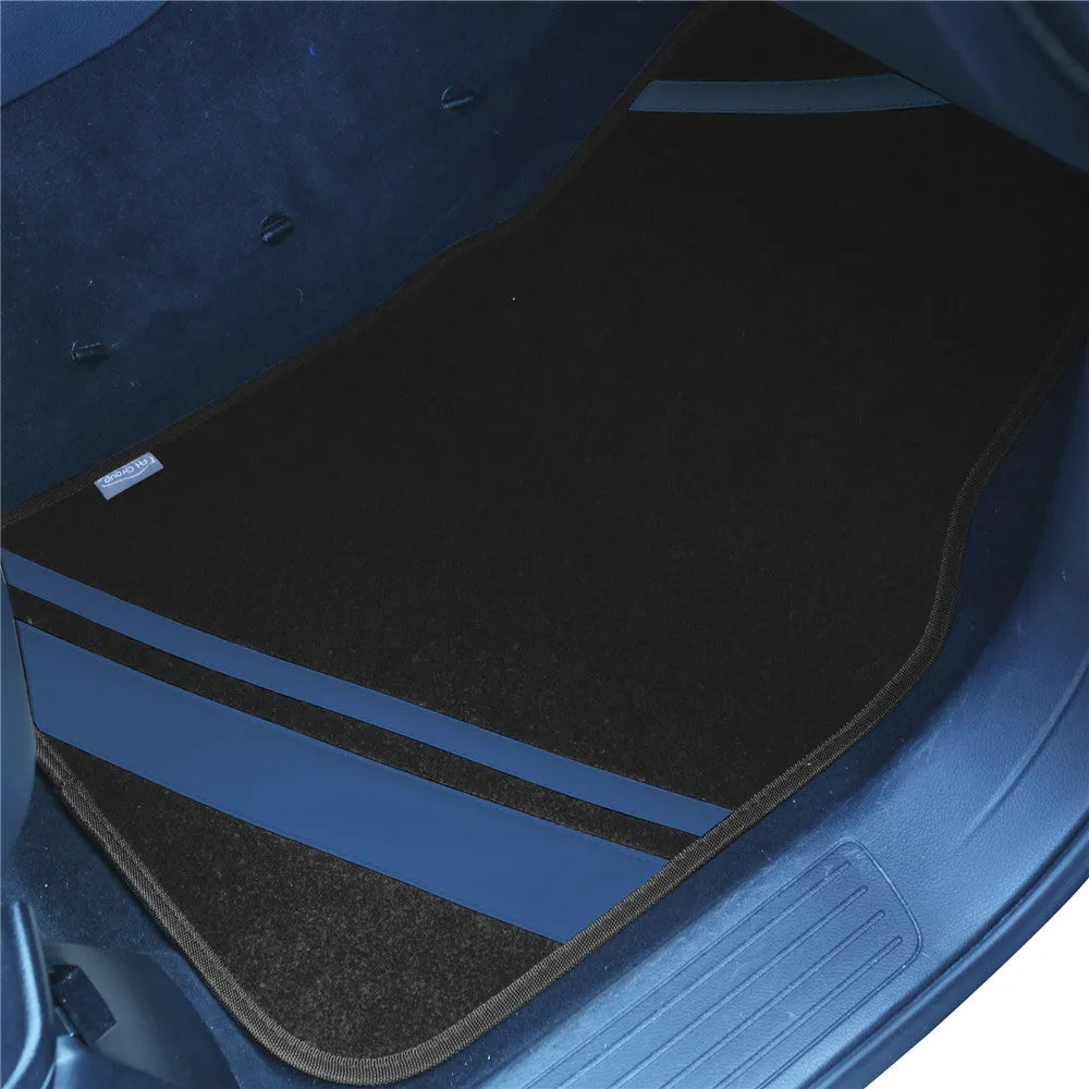 Non-Slip Carpet Floor Mats with Faux Leather Stripes - Full Set Blue