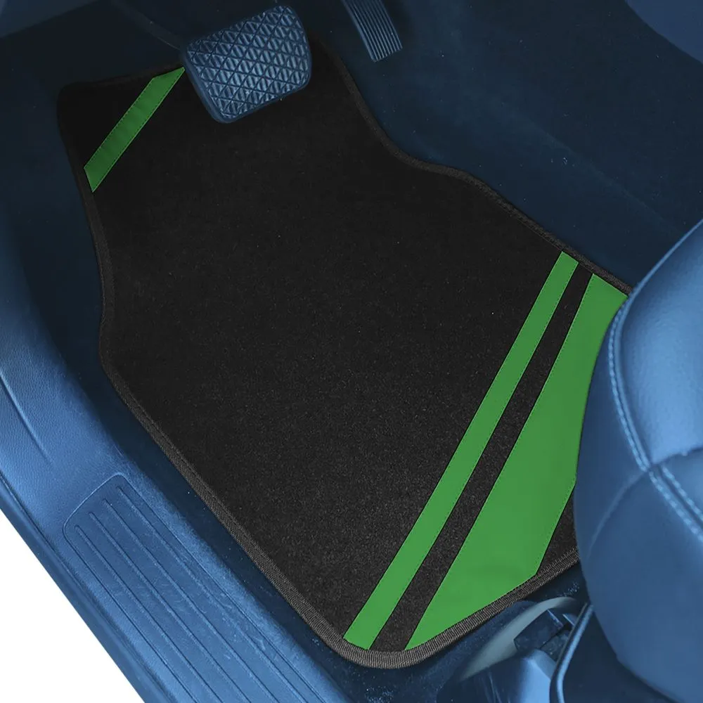 Non-Slip Carpet Floor Mats with Faux Leather Stripes - Full Set Green