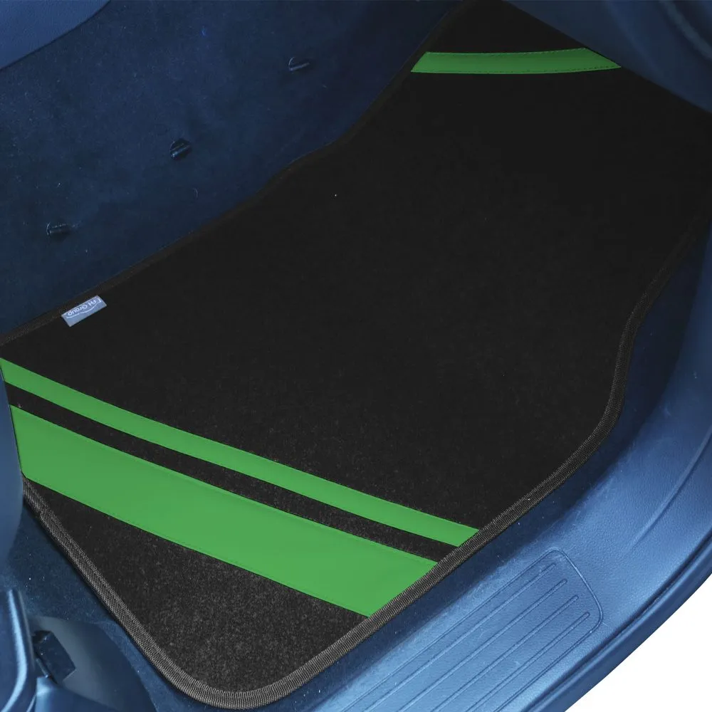 Non-Slip Carpet Floor Mats with Faux Leather Stripes - Full Set Green