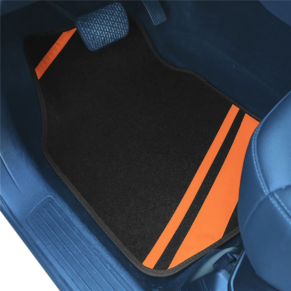 Non-Slip Carpet Floor Mats with Faux Leather Stripes - Full Set Orange