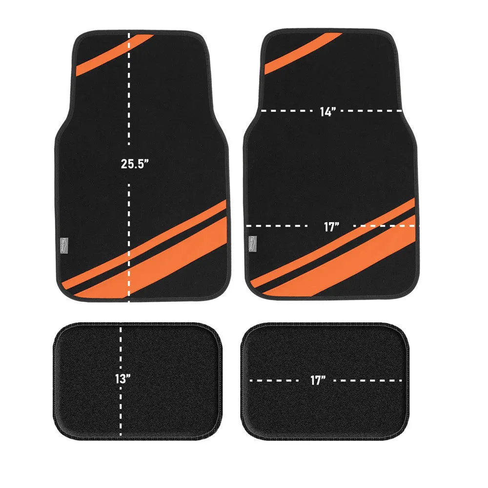 Non-Slip Carpet Floor Mats with Faux Leather Stripes - Full Set Orange