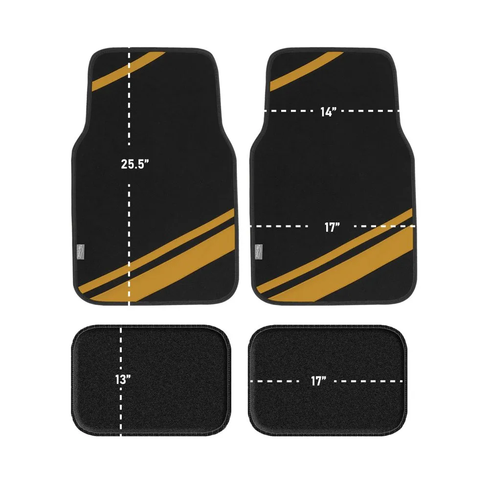 Non-Slip Carpet Floor Mats with Faux Leather Stripes - Full Set Yellow