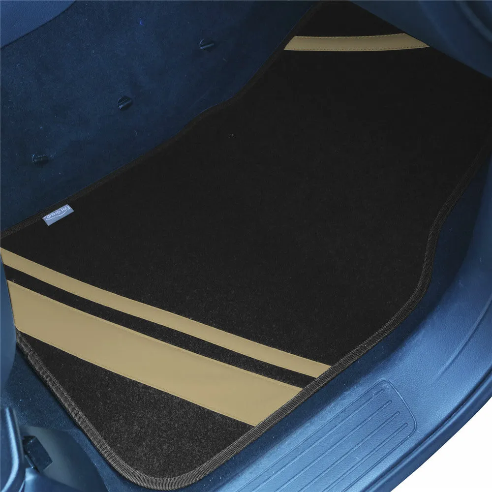 Non-Slip Carpet Floor Mats with Faux Leather Stripes - Full Set Yellow