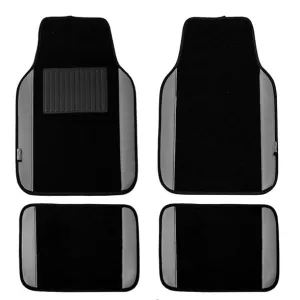 Non-Slip Carpet Floor Mats With PU Leather Trim - Full Set Gray / Black