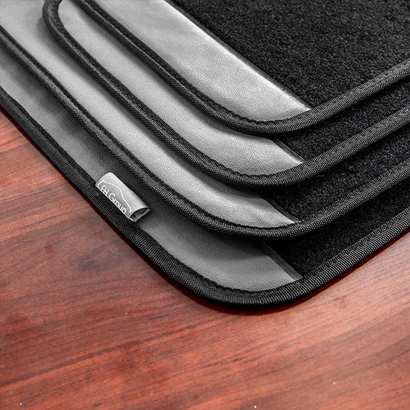 Non-Slip Carpet Floor Mats With PU Leather Trim - Full Set Gray / Black