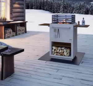 Nordpeis Air Fire Pit BBQ Grill Suit (includes Log Base, Windbreak, Tool Rail and Long Weather Cover)