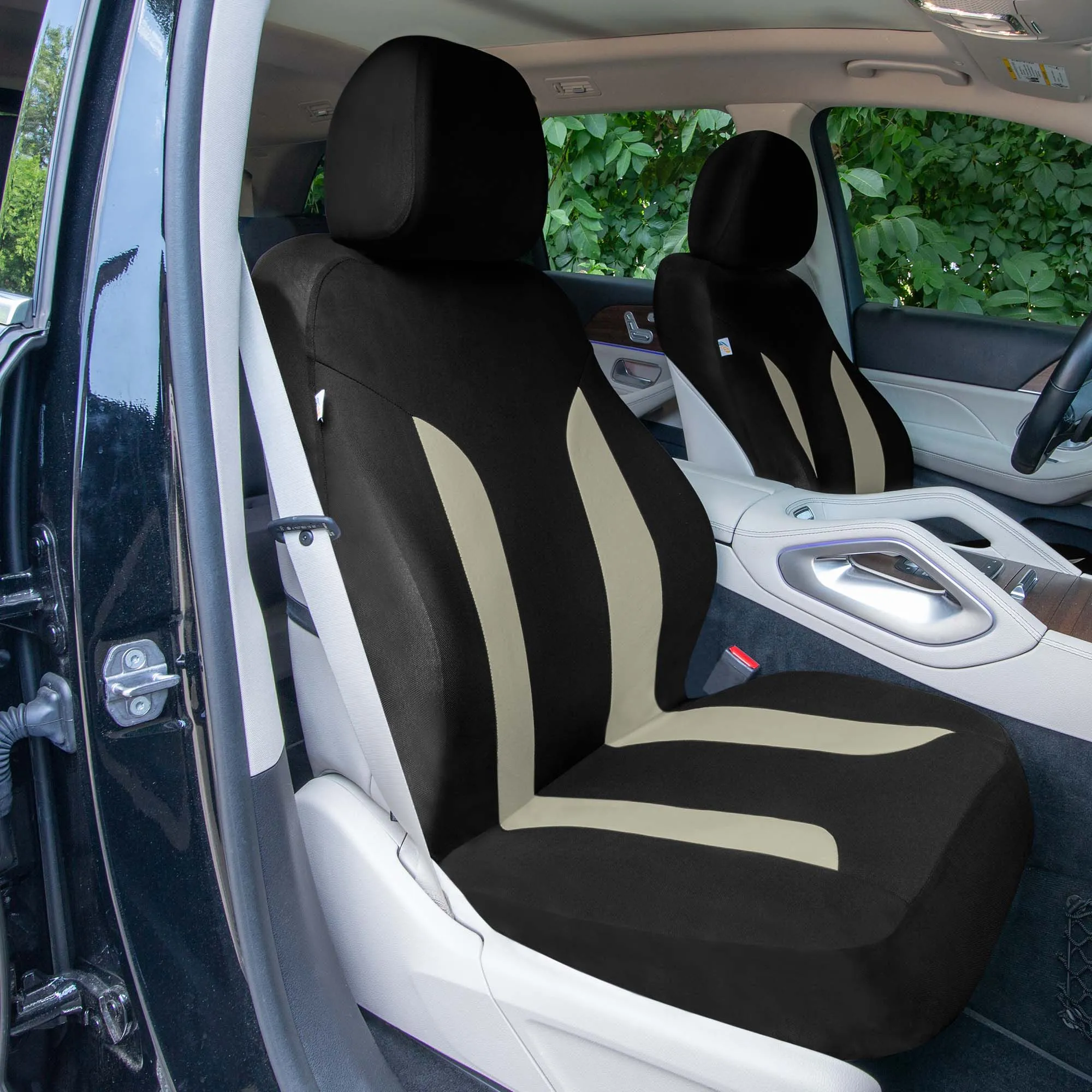 Polished and Chic Flat Cloth Car Seat Covers Full Set - Beige