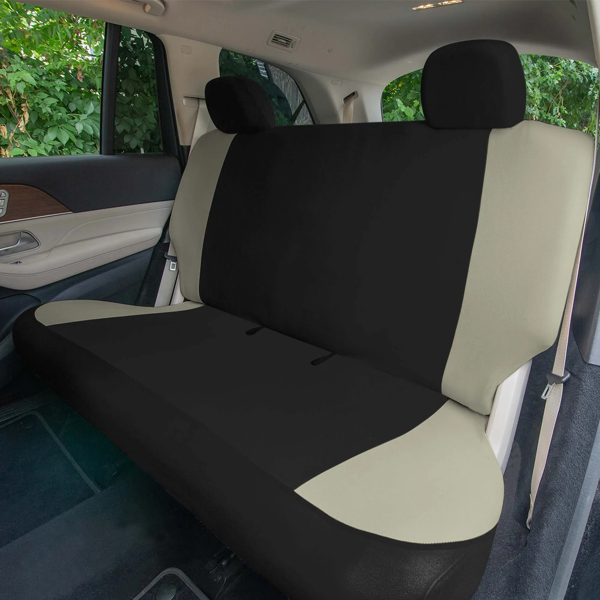 Polished and Chic Flat Cloth Car Seat Covers Full Set - Beige