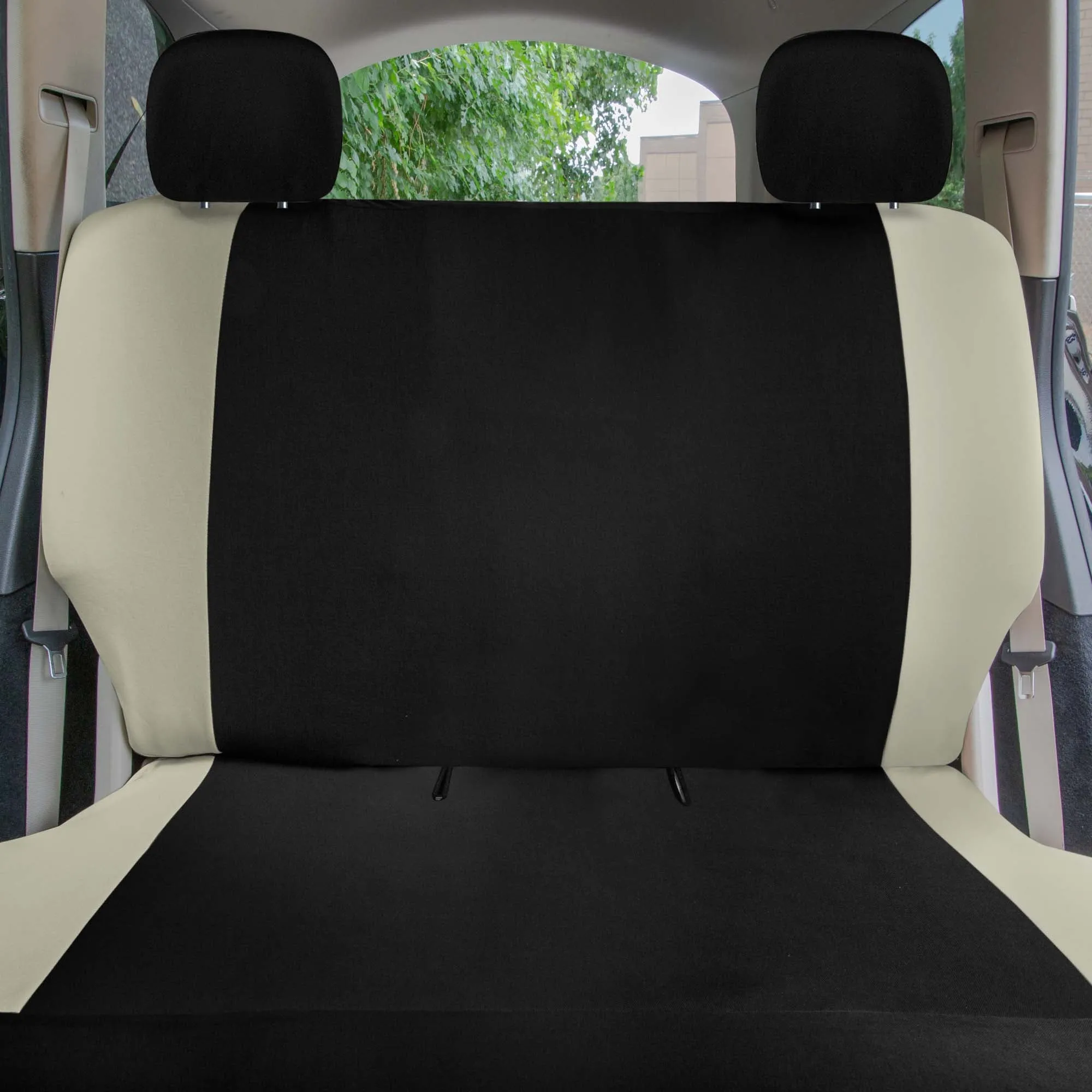 Polished and Chic Flat Cloth Car Seat Covers Full Set - Beige