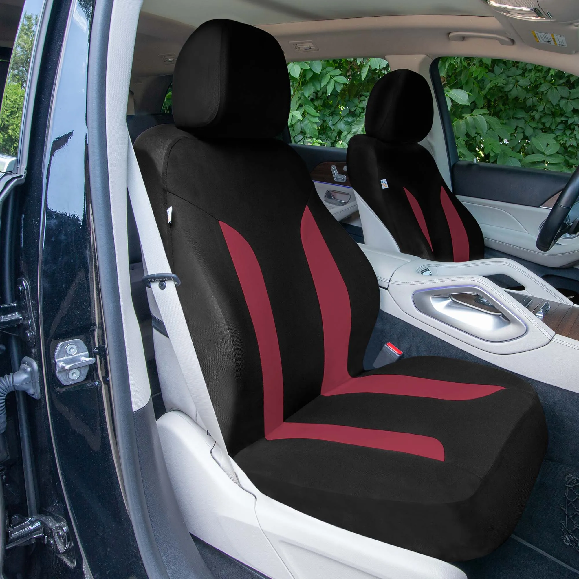Polished and Chic Flat Cloth Car Seat Covers Full Set - Burgundy