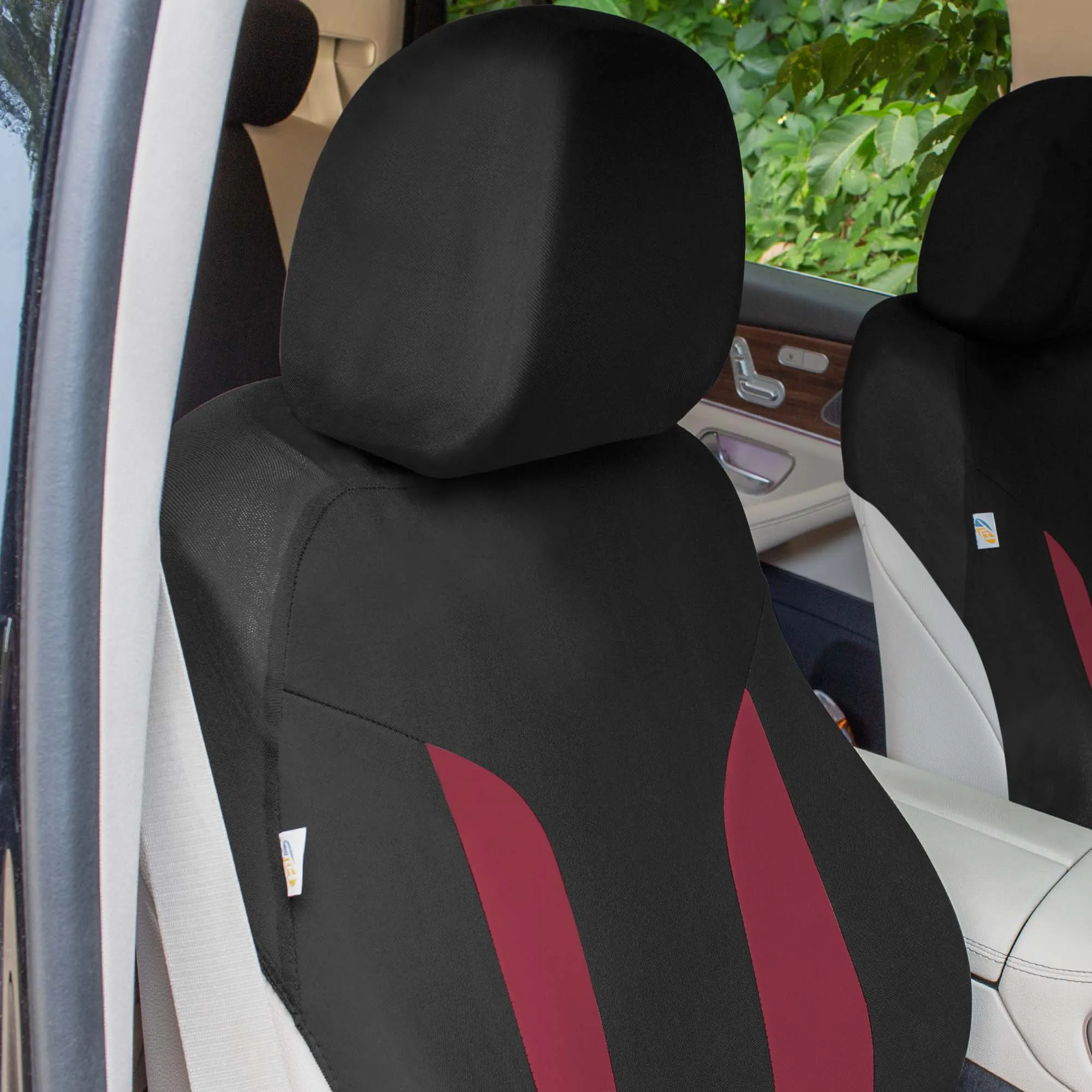 Polished and Chic Flat Cloth Car Seat Covers Full Set - Burgundy