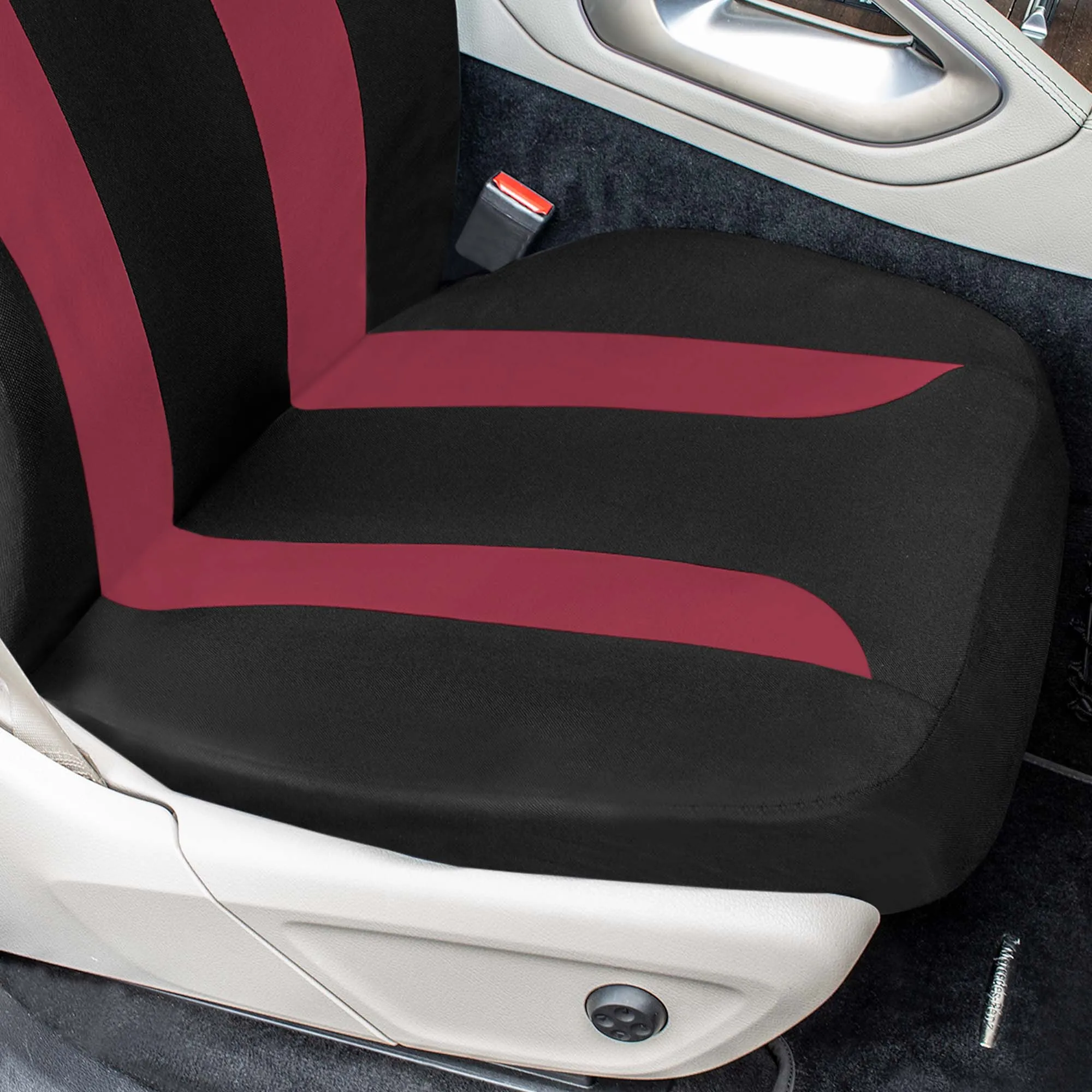 Polished and Chic Flat Cloth Car Seat Covers Full Set - Burgundy