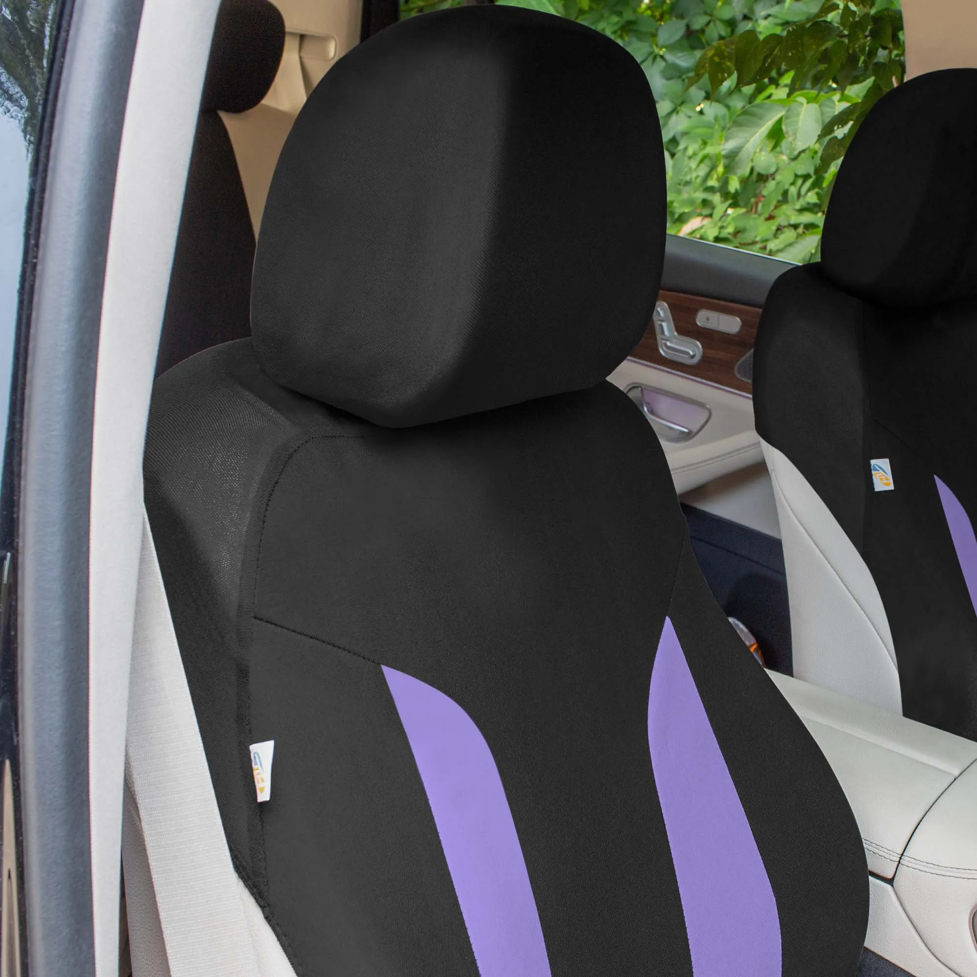 Polished and Chic Flat Cloth Car Seat Covers Full Set - Purple