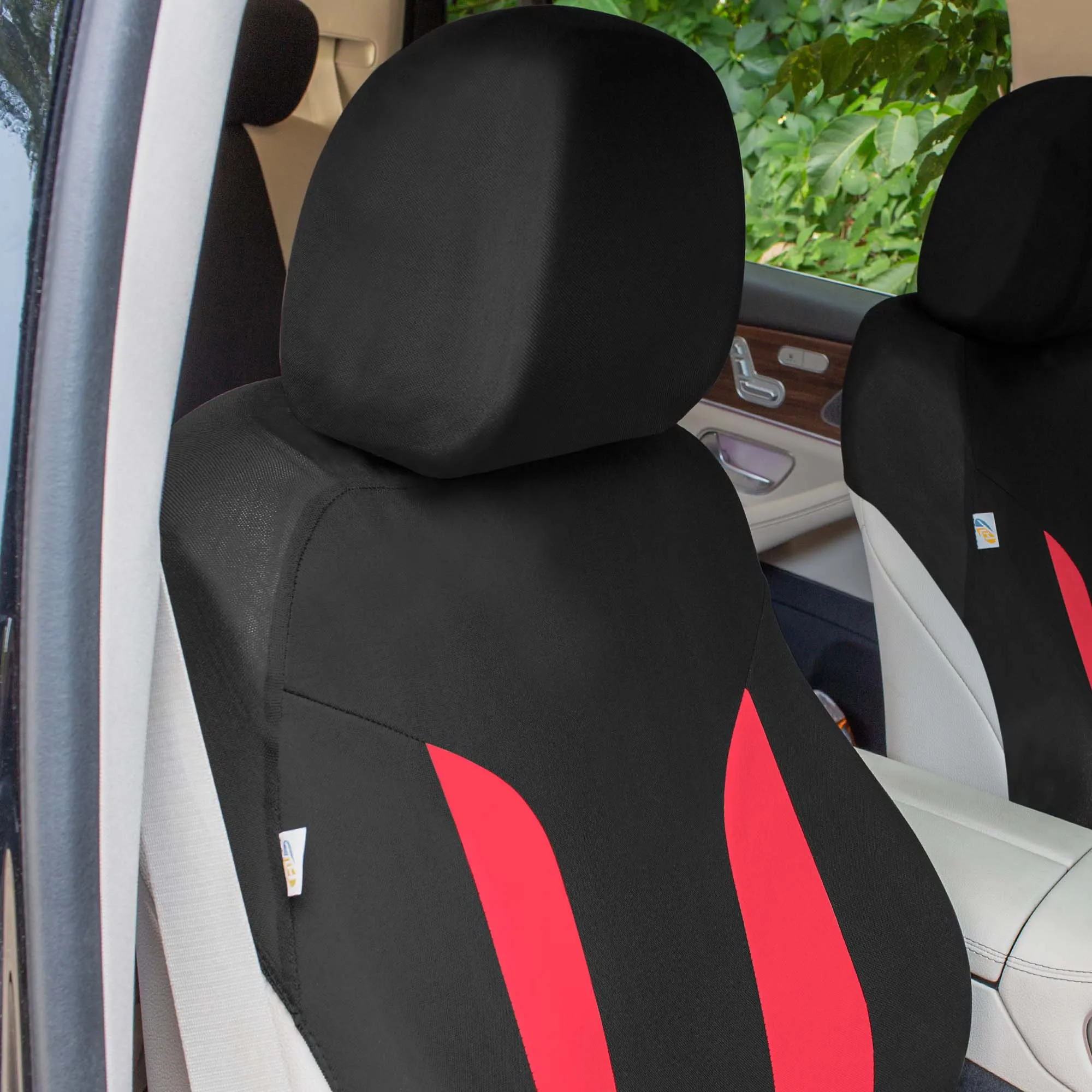 Polished and Chic Flat Cloth Car Seat Covers Full Set - Red