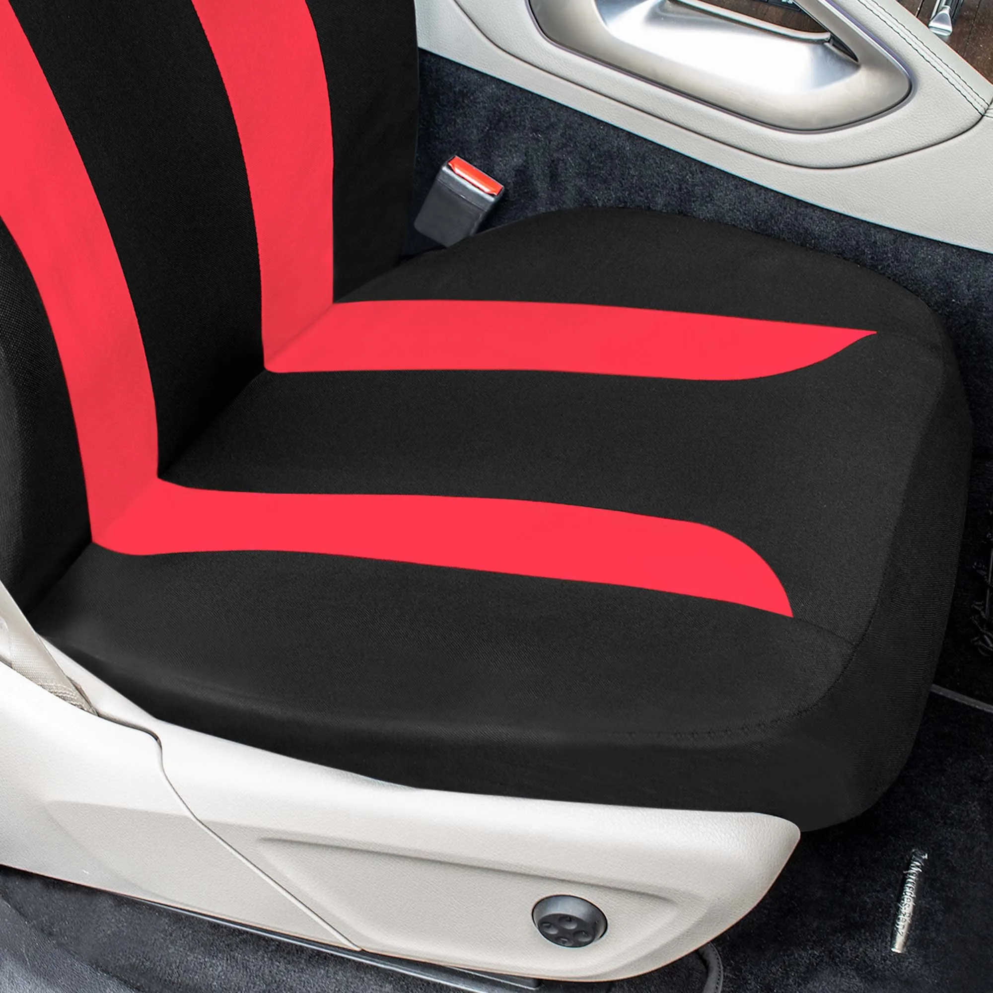 Polished and Chic Flat Cloth Car Seat Covers Full Set - Red
