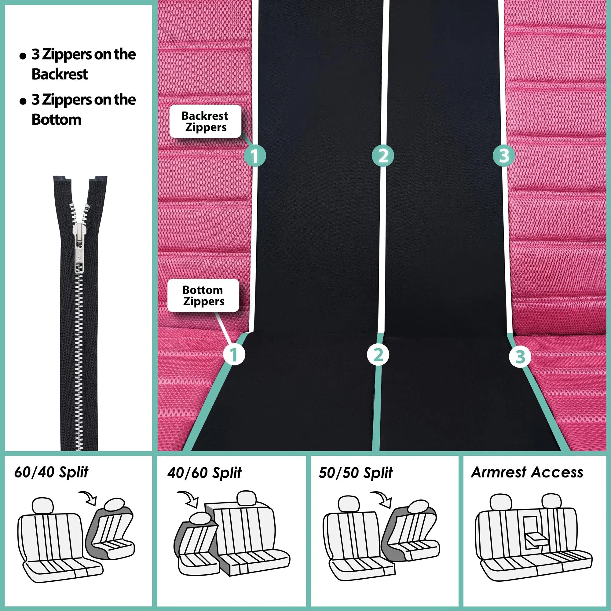 Premium 3D Air Mesh Seat Covers - Full Set Pink