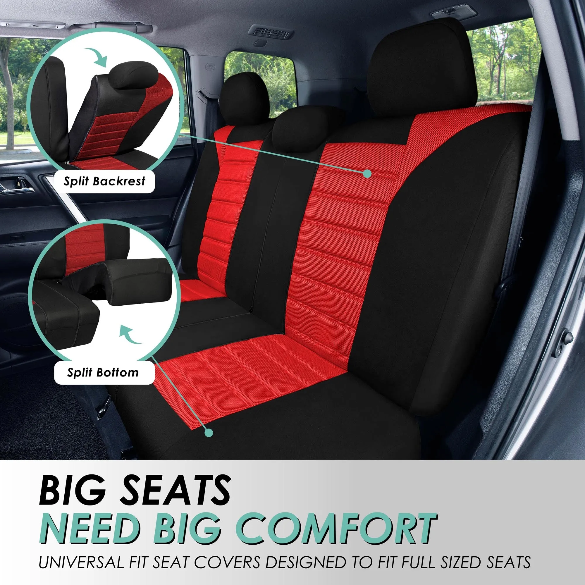Premium 3D Air Mesh Seat Covers - Full Set Red