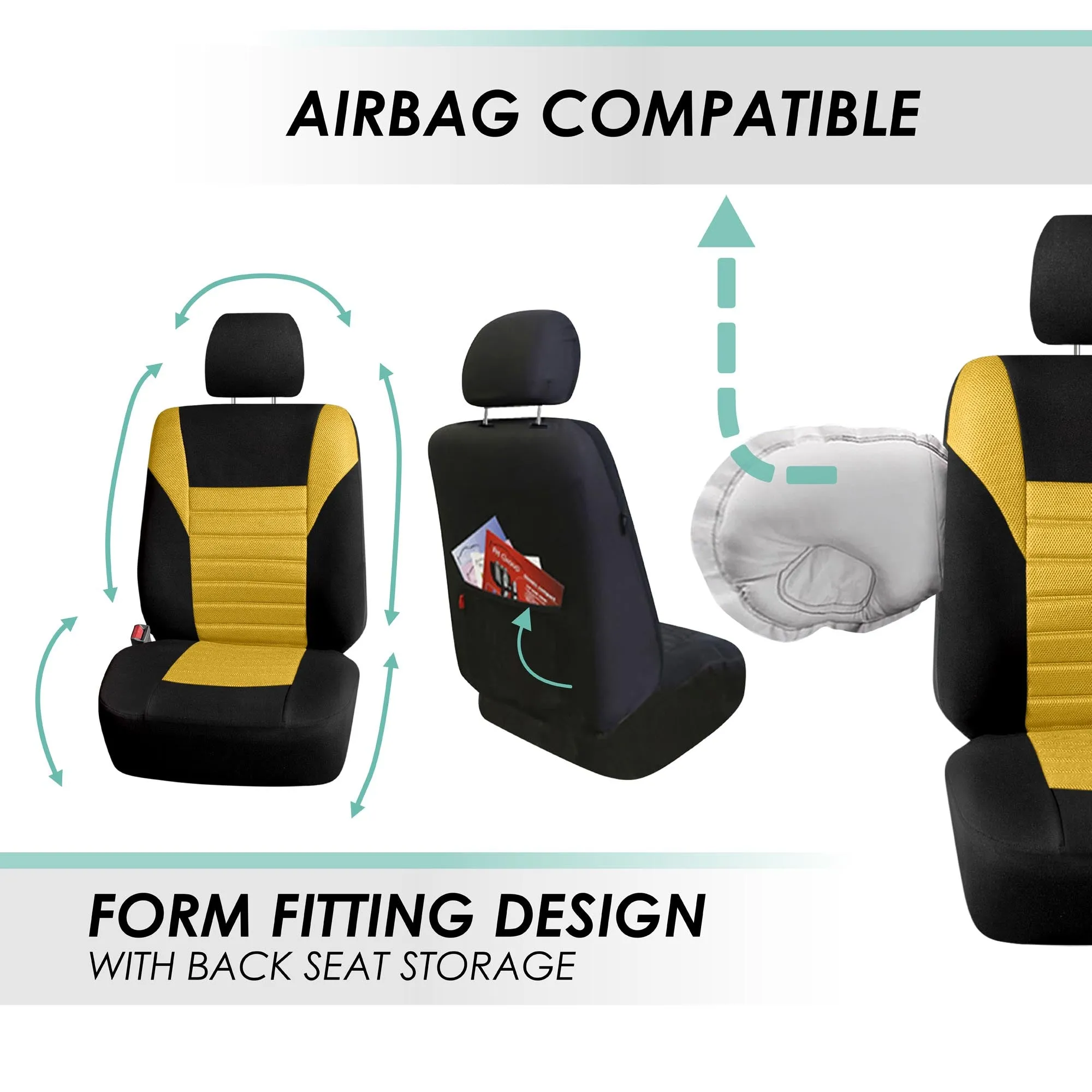 Premium 3D Air Mesh Seat Covers - Full Set Yellow