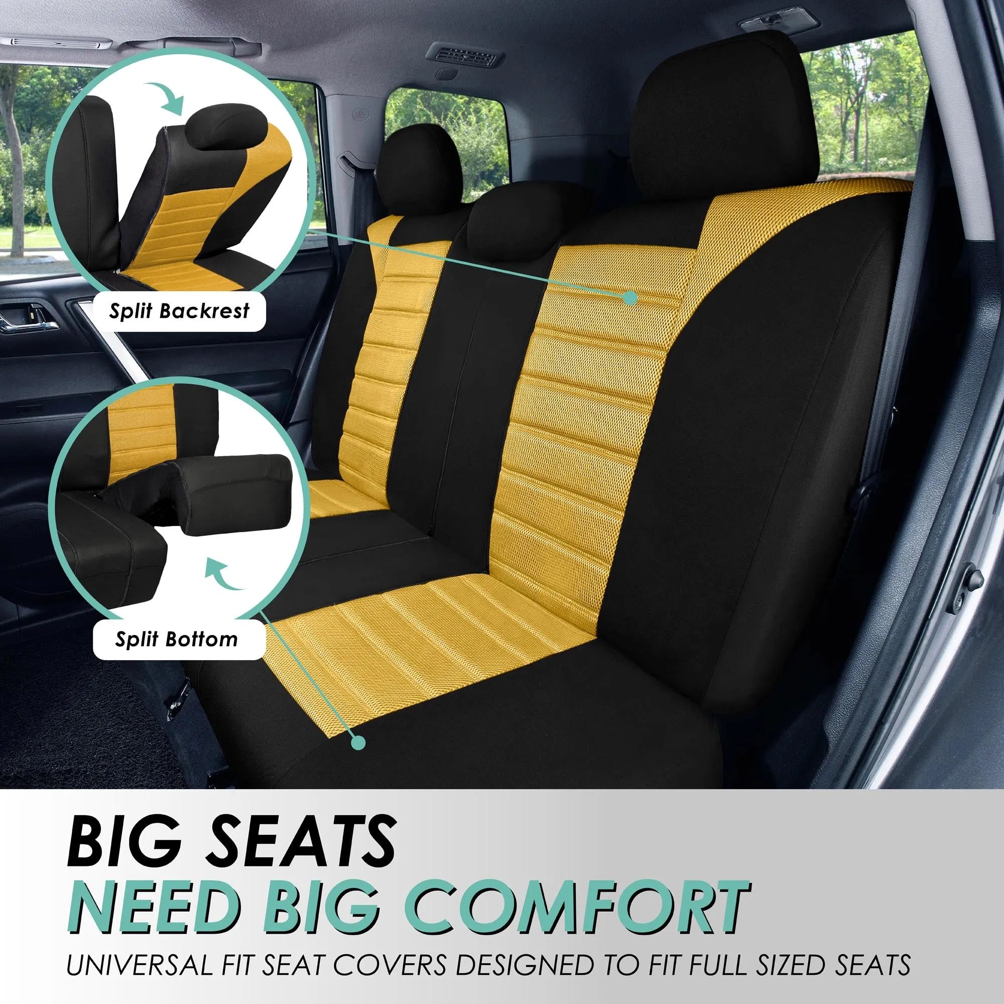 Premium 3D Air Mesh Seat Covers - Full Set Yellow