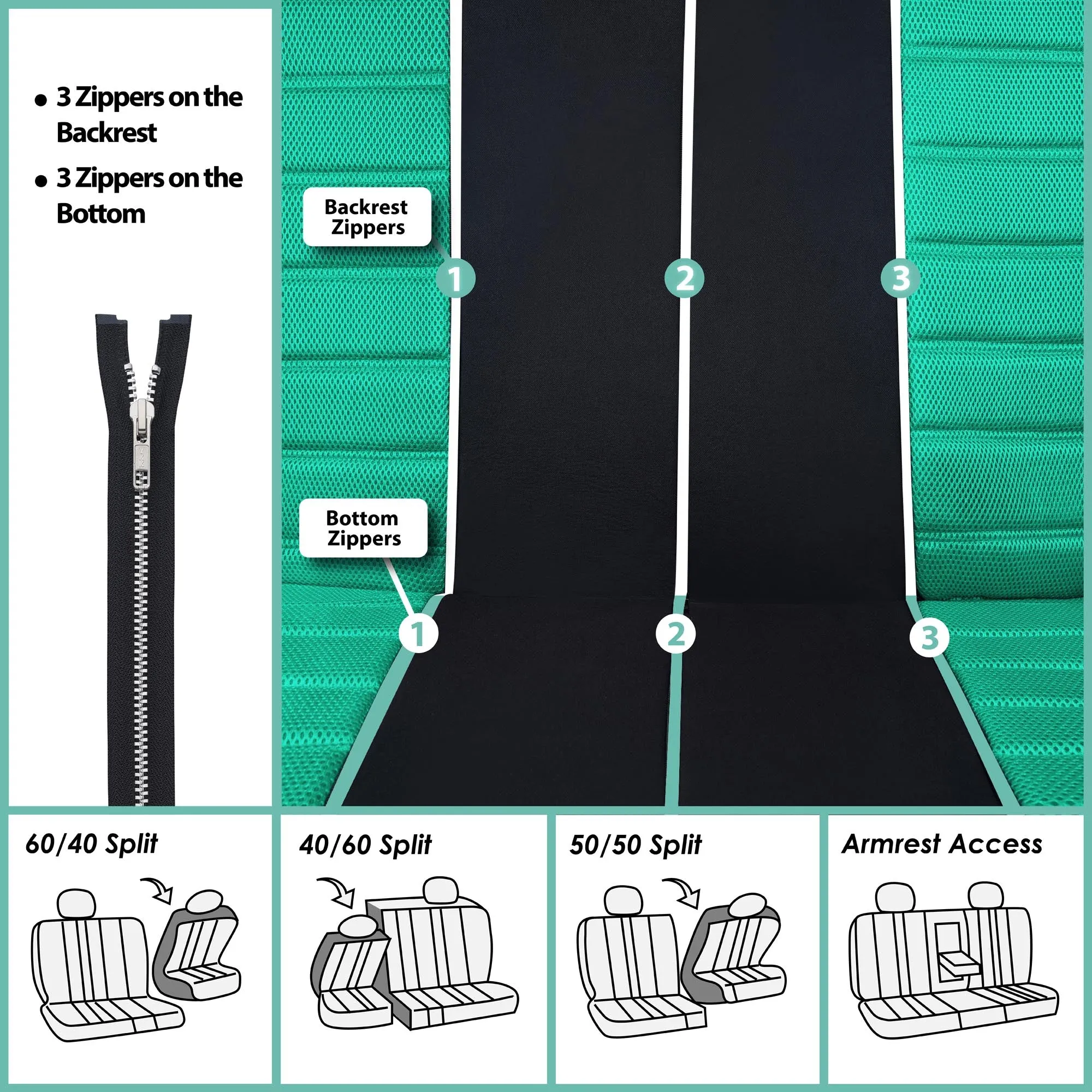 Premium 3D Air Mesh Seat Covers - Rear Mint