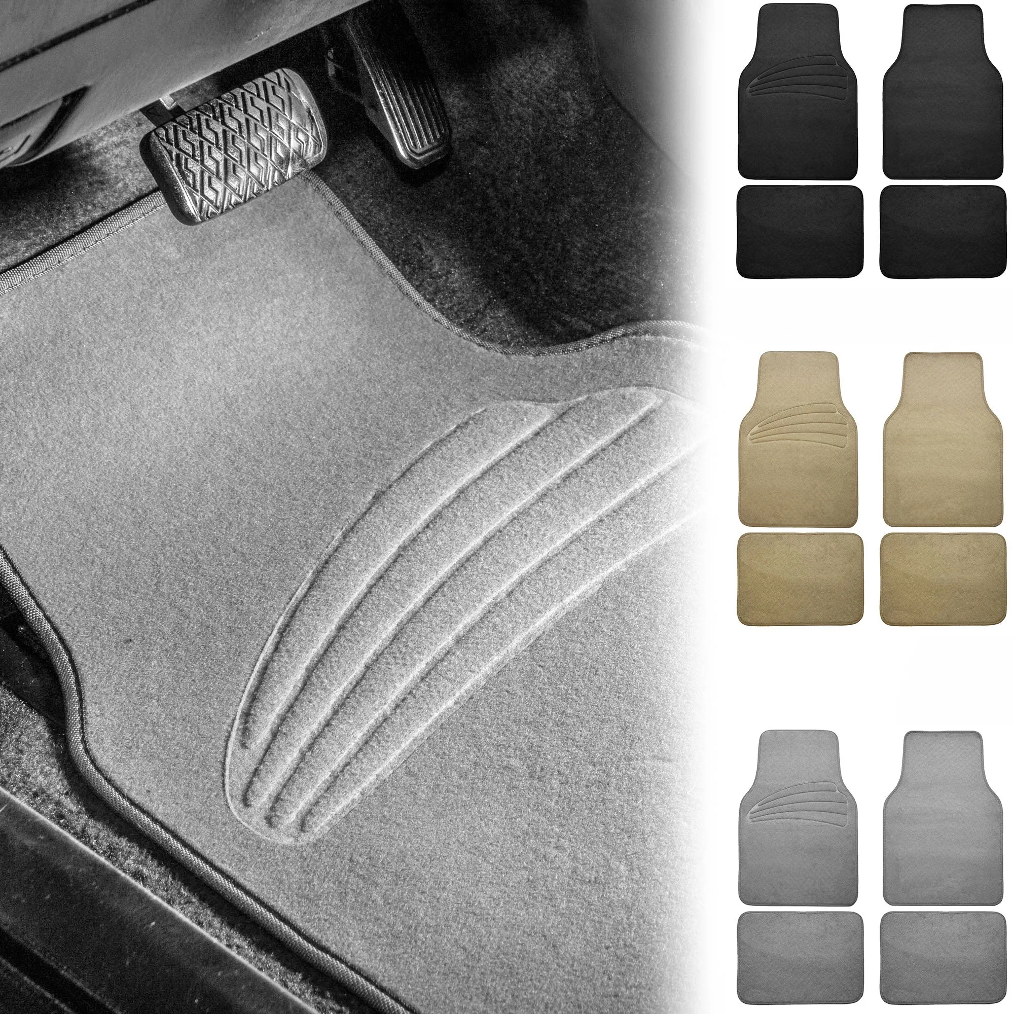 Premium Carpet Floor Mats with Heel Pad Floor Liners - Full Set Gray