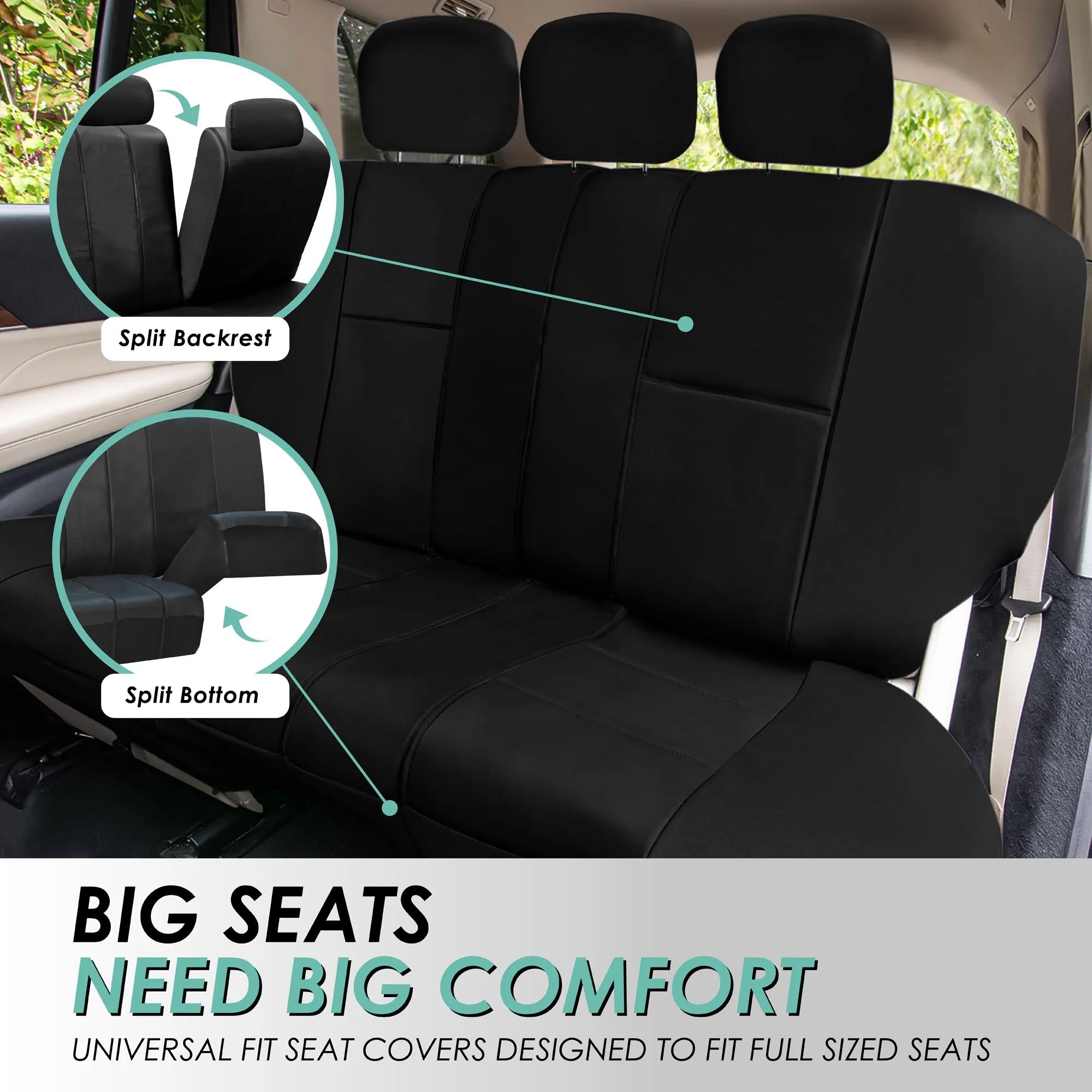 Premium PU Leather Seat Covers - Rear Black