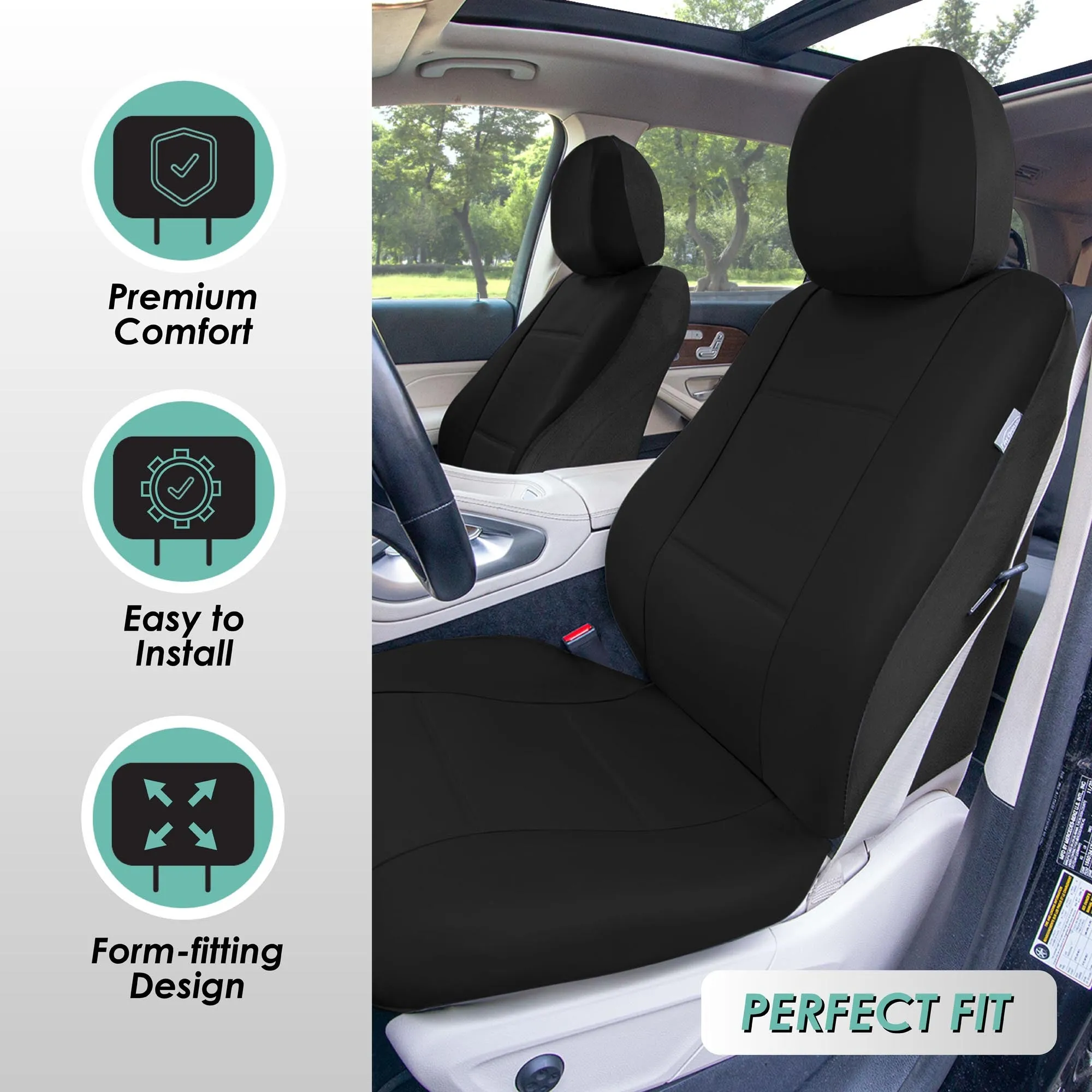 Premium PU Leather Seat Covers - Rear Black