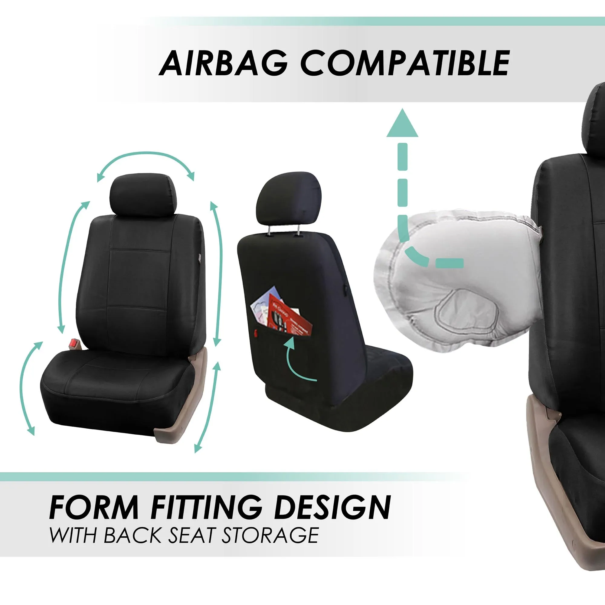 Premium PU Leather Seat Covers - Rear Black