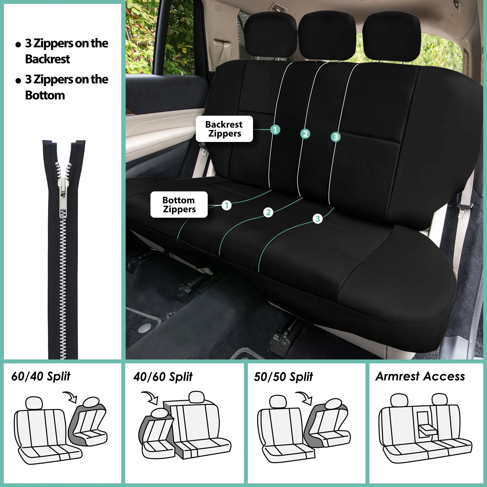 Premium PU Leather Seat Covers - Rear Black