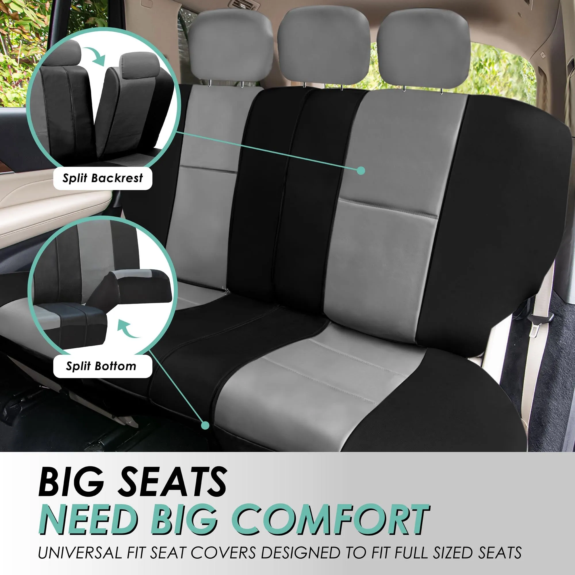 Premium PU Leather Seat Covers - Rear Gray / Black