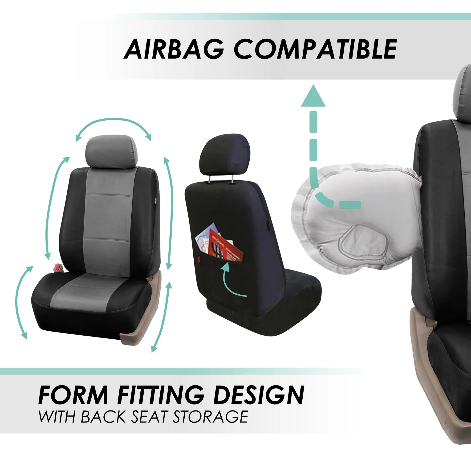 Premium PU Leather Seat Covers - Rear Gray / Black