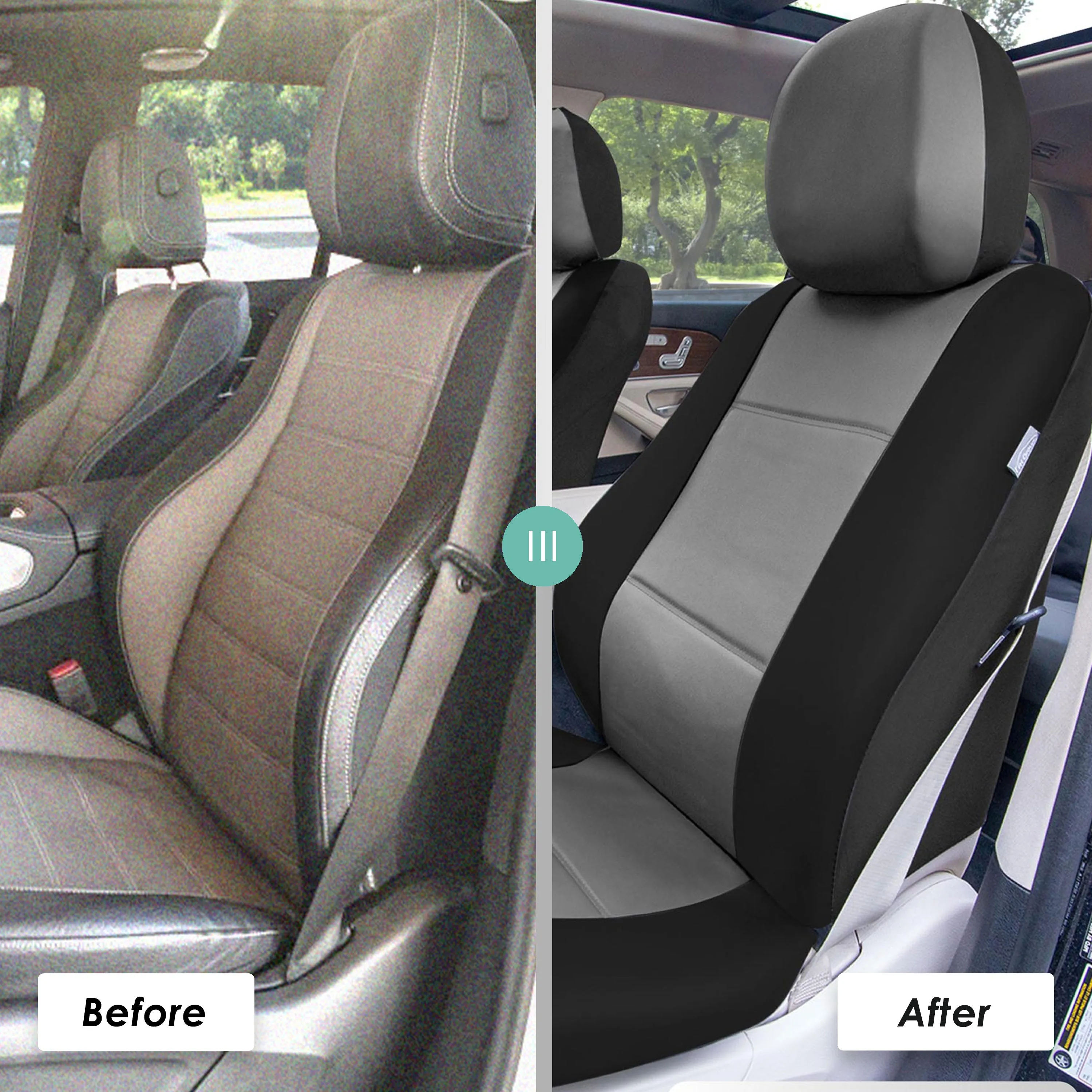 Premium PU Leather Seat Covers - Rear Gray / Black