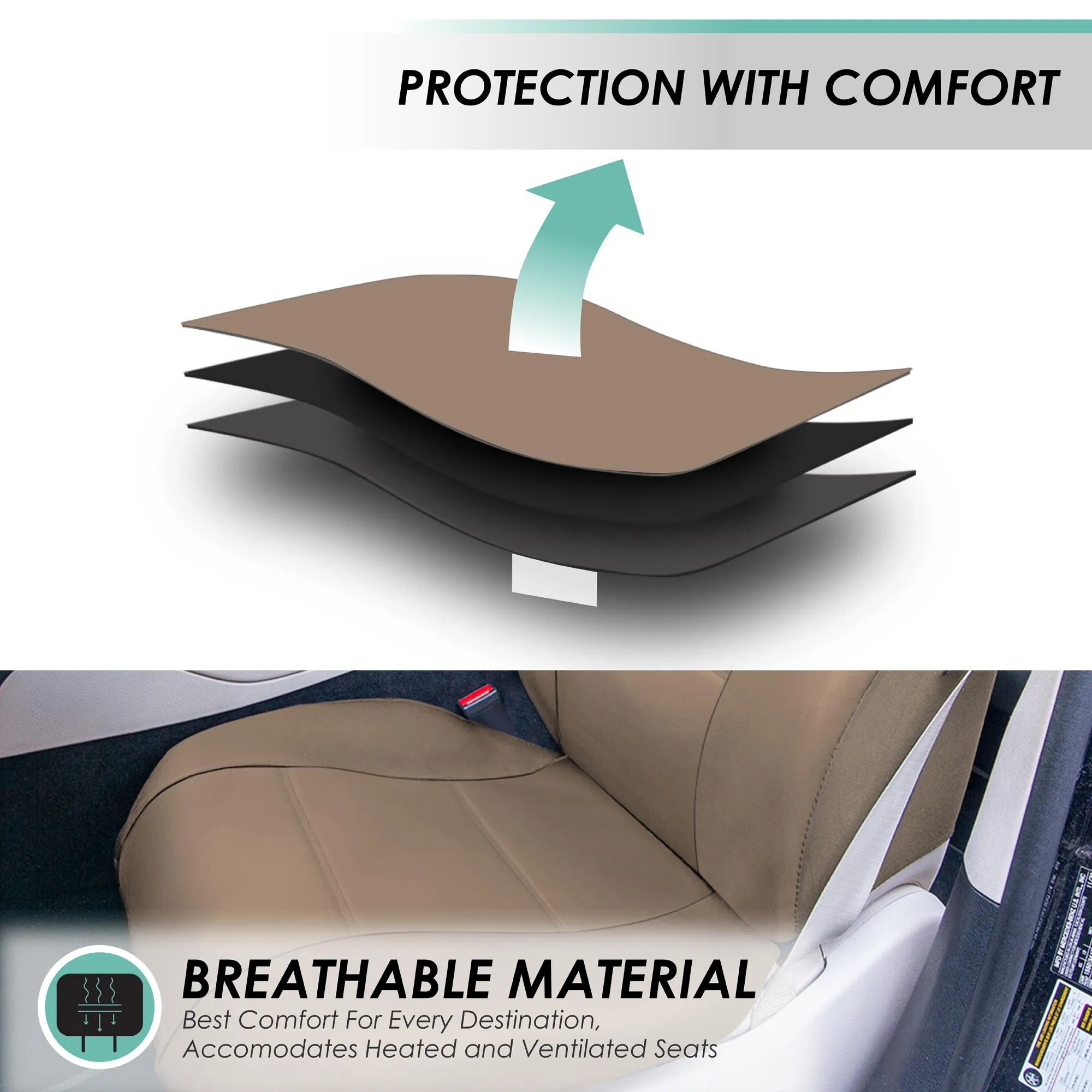 Premium PU Leather Seat Covers - Rear Tan